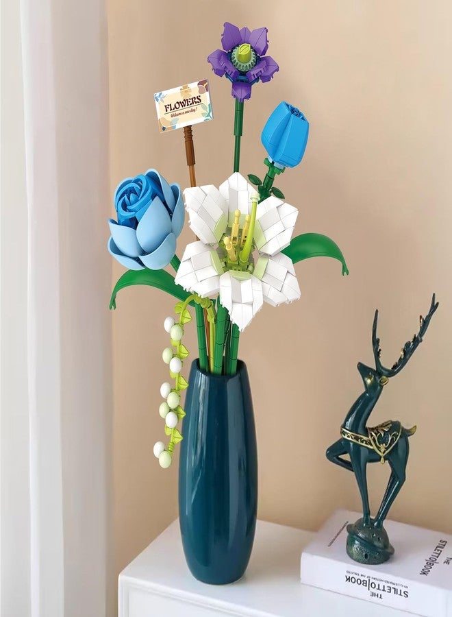 MEIEST Flower Bouquet Building Blocks Set,Mini Bricks Plant Botanical Collection Construction Building Toy,Creative DIY Artificial Flowers Home Decoration (Blue) - Image 2